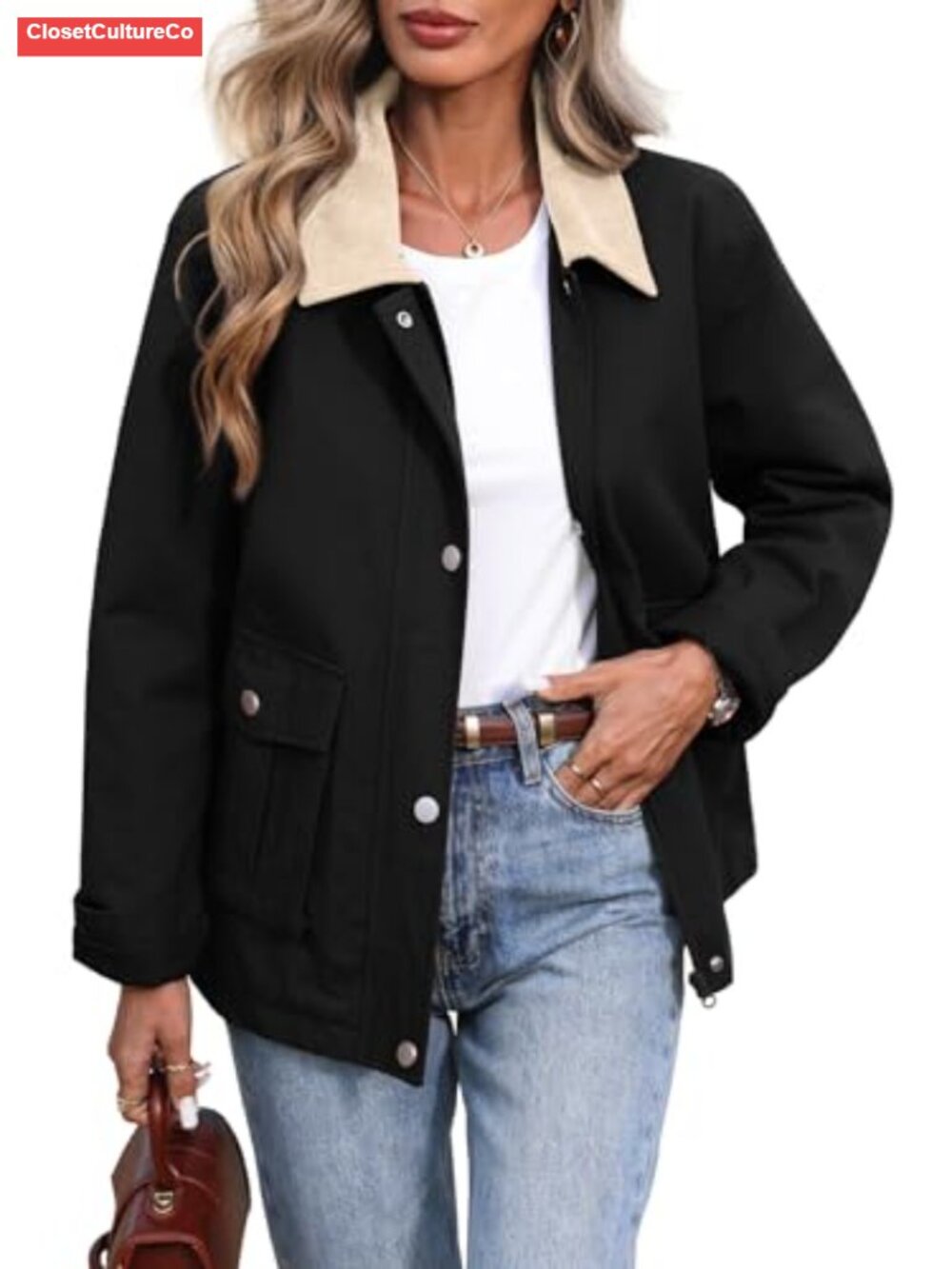 Padded Cotton Barn Jacket Oversized Utility Coat Quilted Cargo Pockets